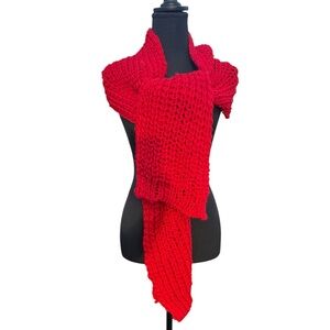 Bright red knitted cozy scarf. Very soft OS